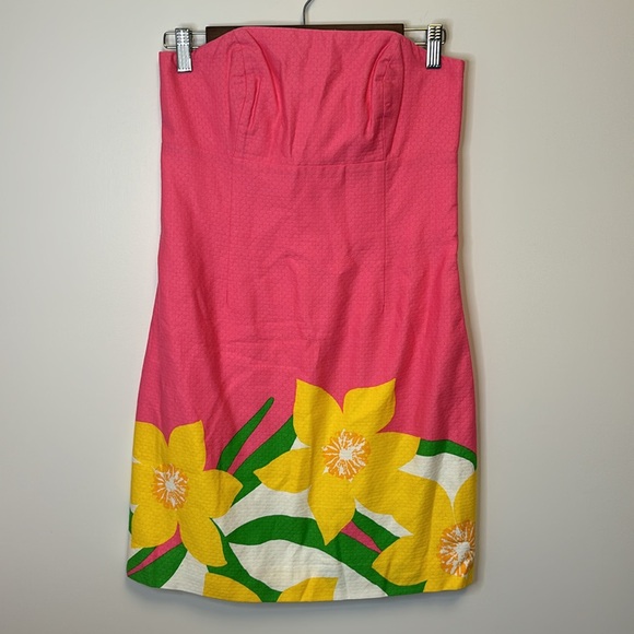 NWT LILLY PULITZER WOMENS FRANCO DANCING DAFFODILS STRAPLESS DRESS PINK SIZE 4 - Picture 3 of 9